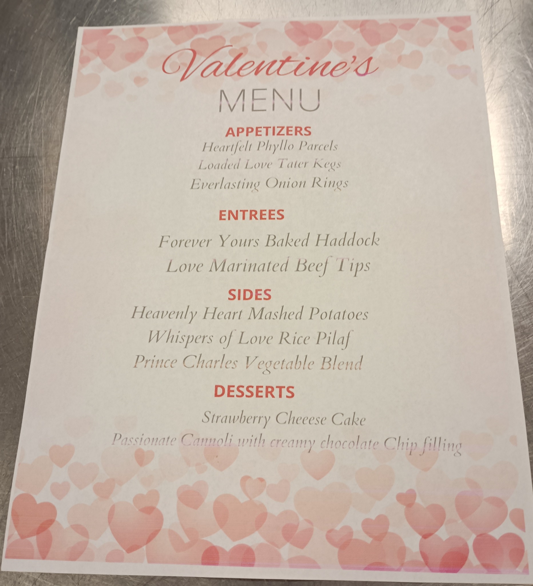 valentine's menu